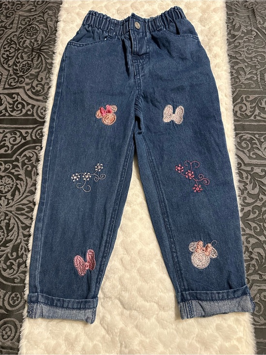 Minnie Other - Girls' Embroidered Dark Blue Denim Jeans with Pink Accents